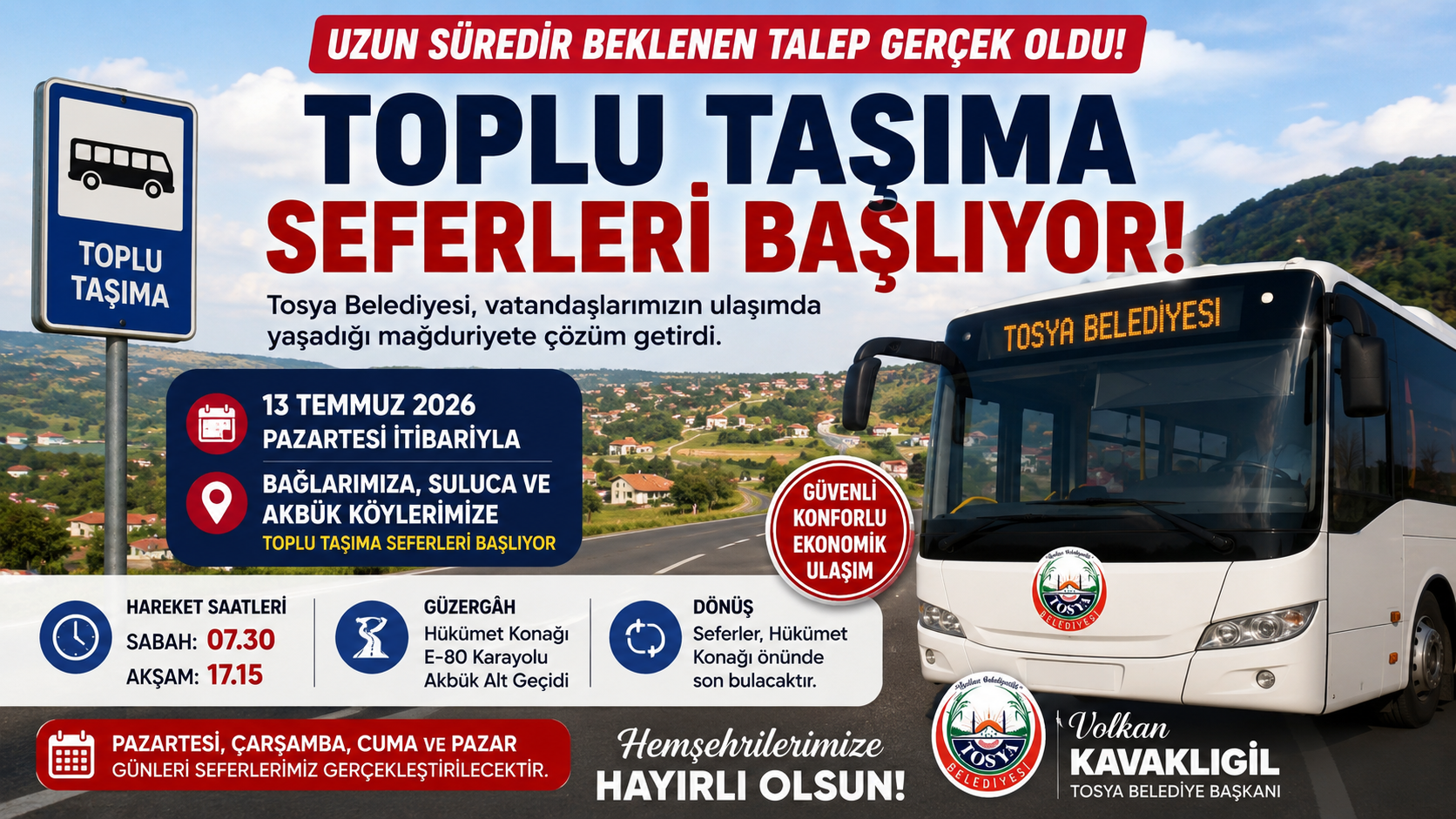 TOSYA BELEDİYESİ ULAŞIMDA YENİ DÖNEMİ BAŞLATIYOR!