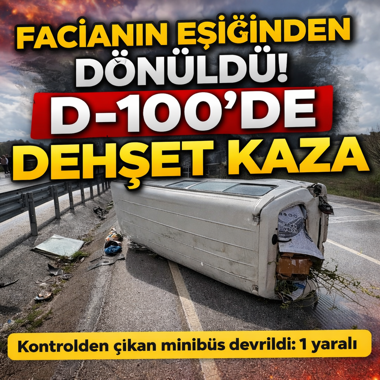 YOLDA KORKU DOLU SANİYELER: MİNİBÜS DEVRİLDİ, SÜRÜCÜ YARALI